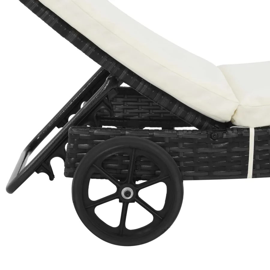 Chaise longue avec roues et coussin Résine tressée Noir - 4