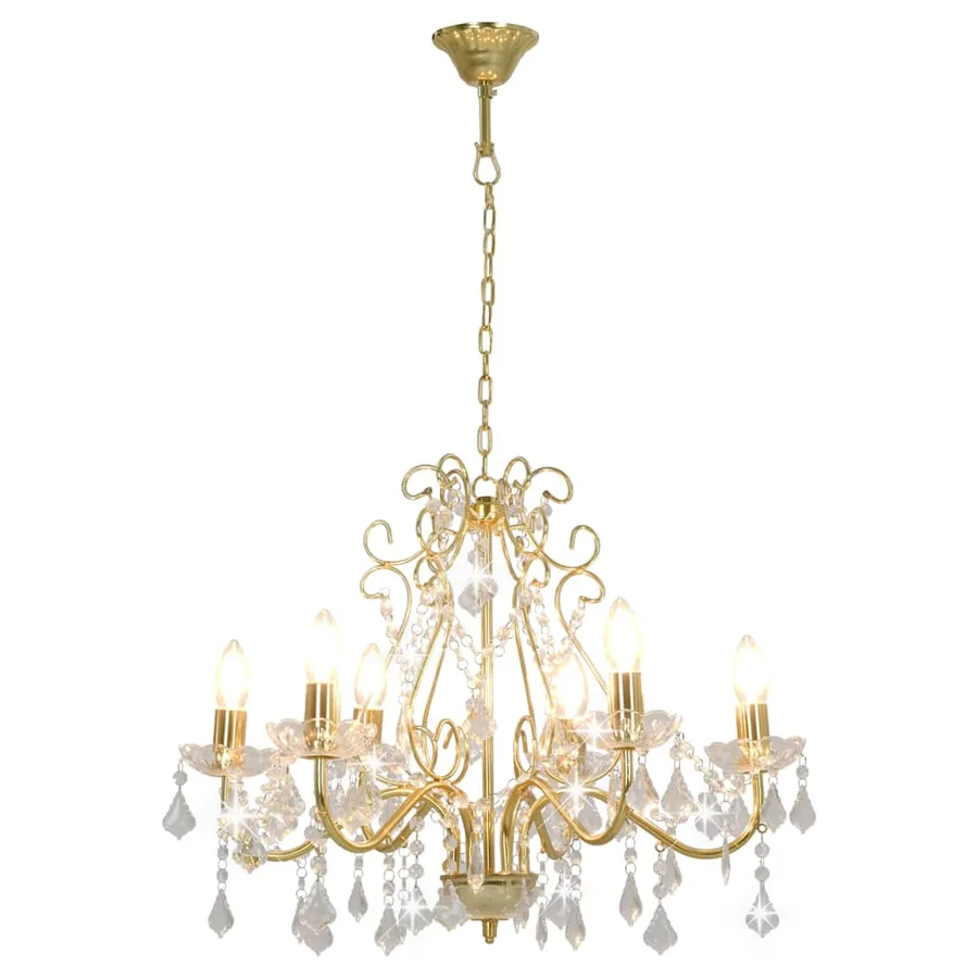 Lustre avec perles de cristal Doré Rond 6 x E14 - 2