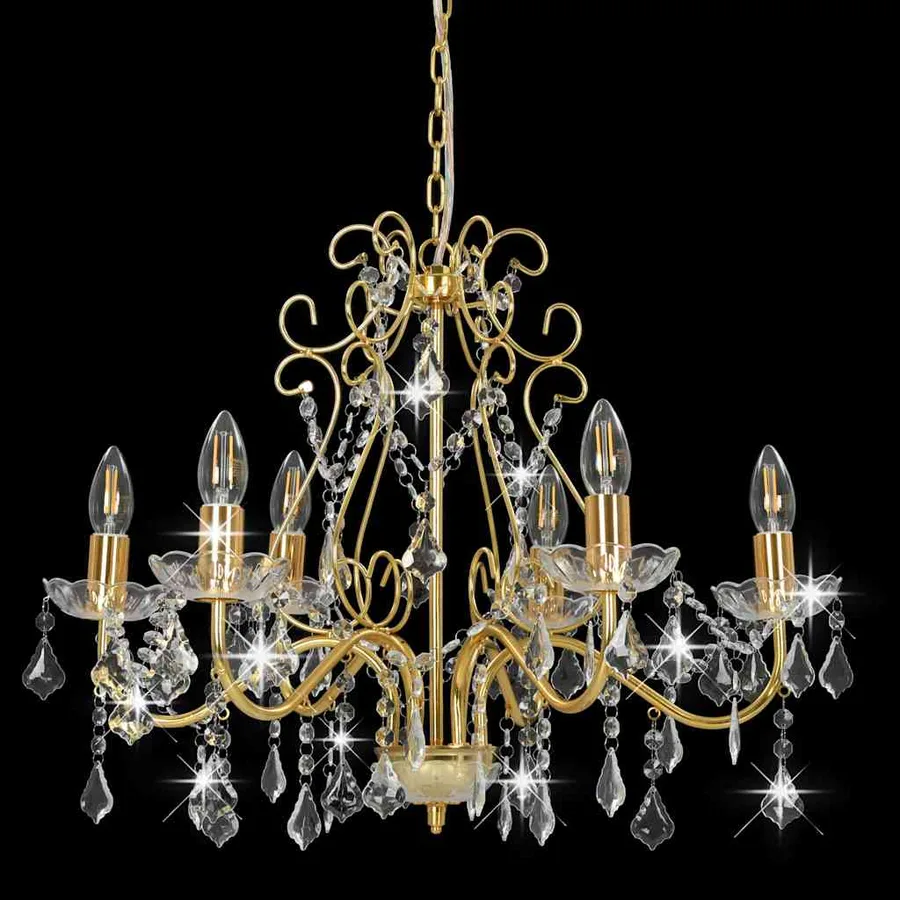 Lustre avec perles de cristal Doré Rond 6 x E14 - 3