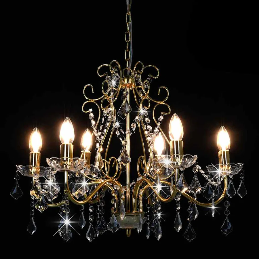 Lustre avec perles de cristal Doré Rond 6 x E14 - 4
