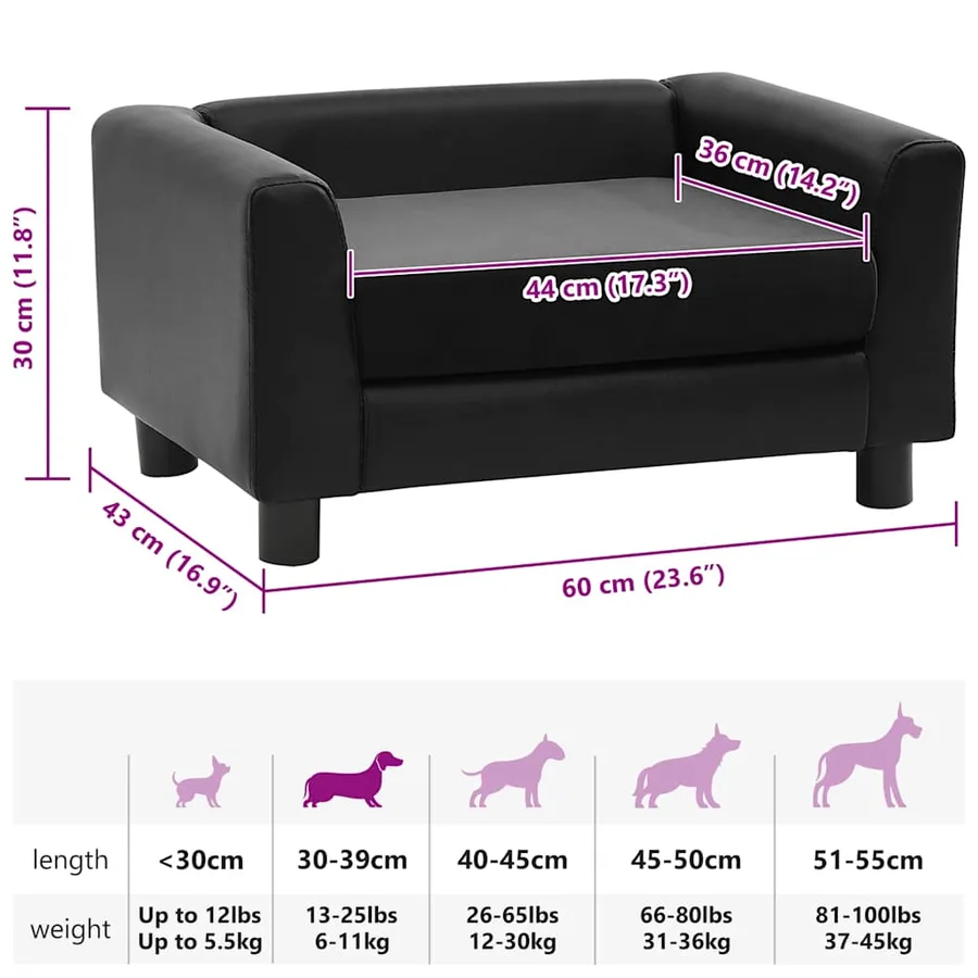 Canapé pour chien Noir 60x43x30 cm Peluche et similicuir - 10
