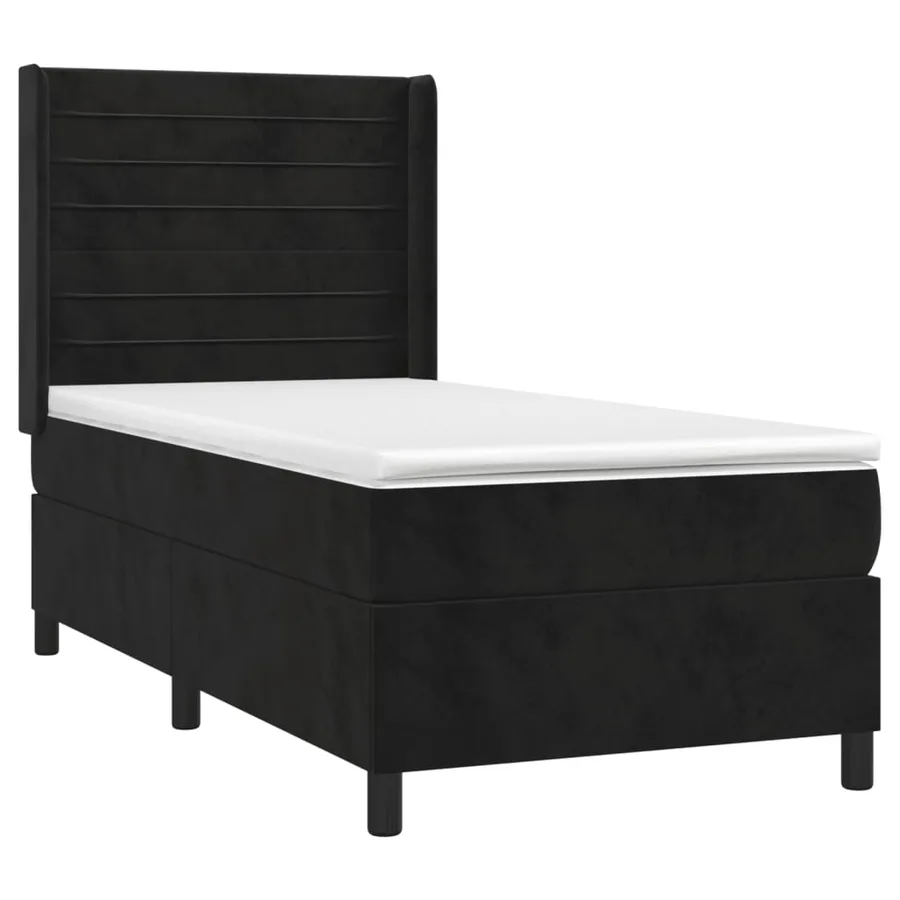 Sommier à lattes de lit matelas et LED Noir 90x190 cm Velours - 4