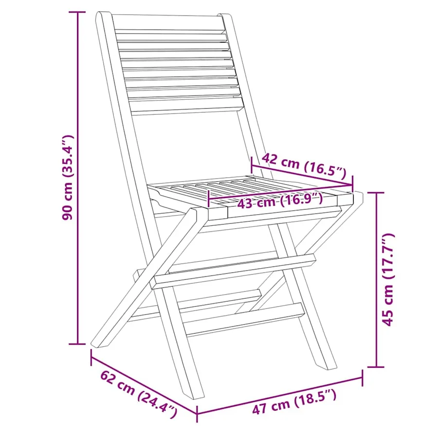 Chaises de jardin pliantes lot de 2 47x62x90cm bois massif teck - 8