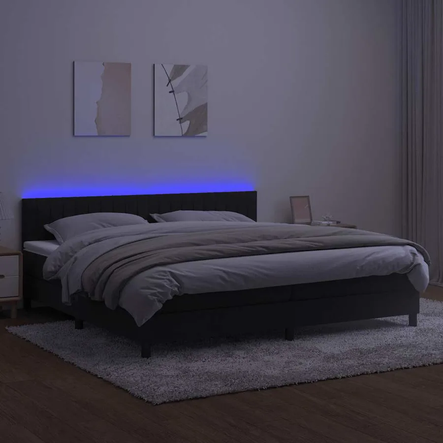 Sommier à lattes de lit avec matelas et LED Noir 200x200 cm - 4