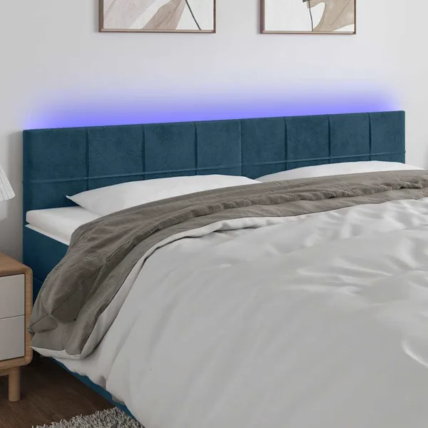 Tête de lit à LED Bleu foncé 200x5x78/88 cm Velours