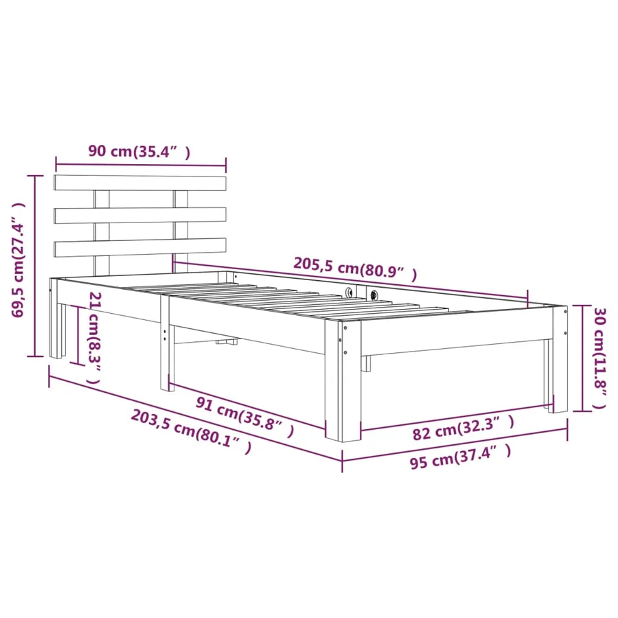 Cadre de lit sans matelas bois massif 90x200 cm - 8