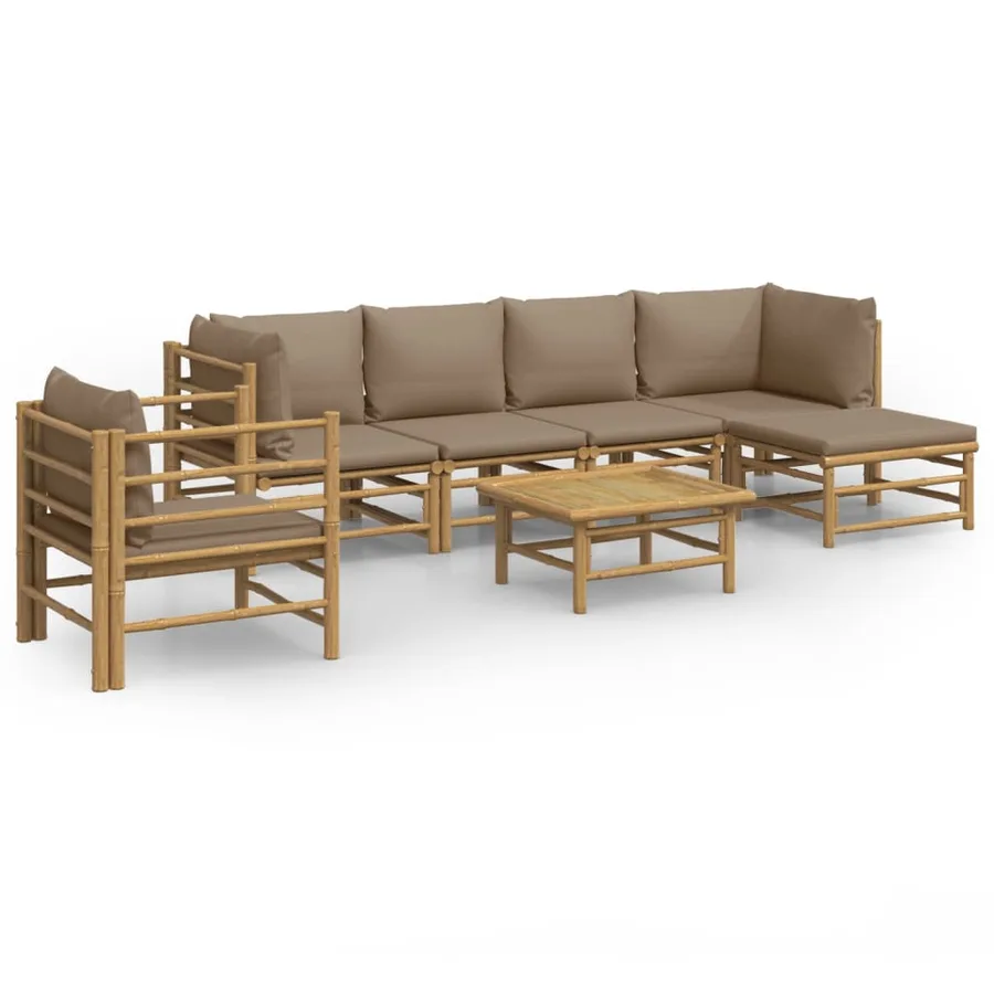 Salon de jardin 7 pcs avec coussins taupe bambou - 2