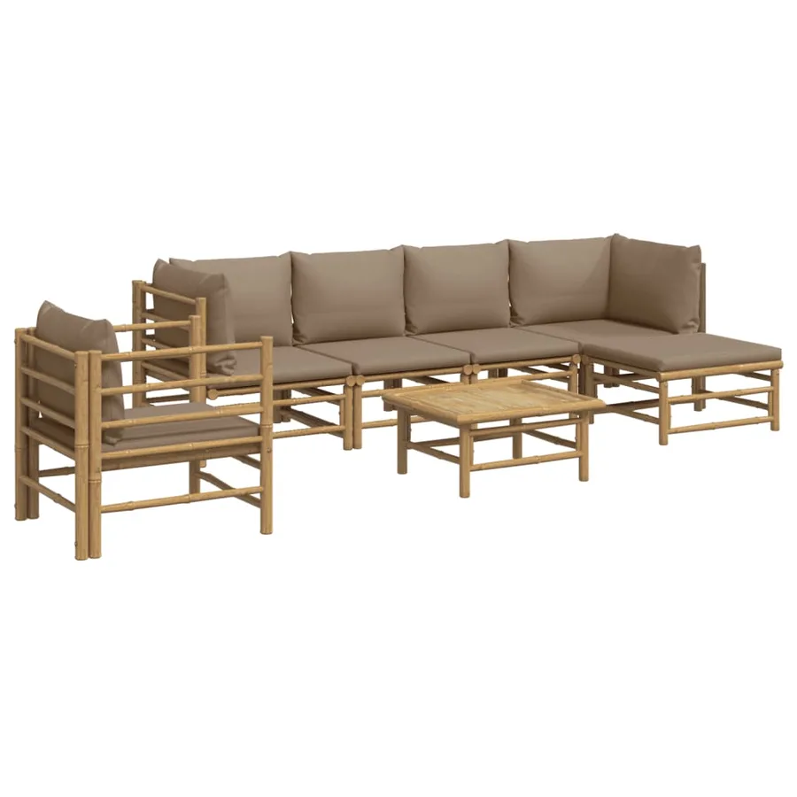 Salon de jardin 7 pcs avec coussins taupe bambou - 3