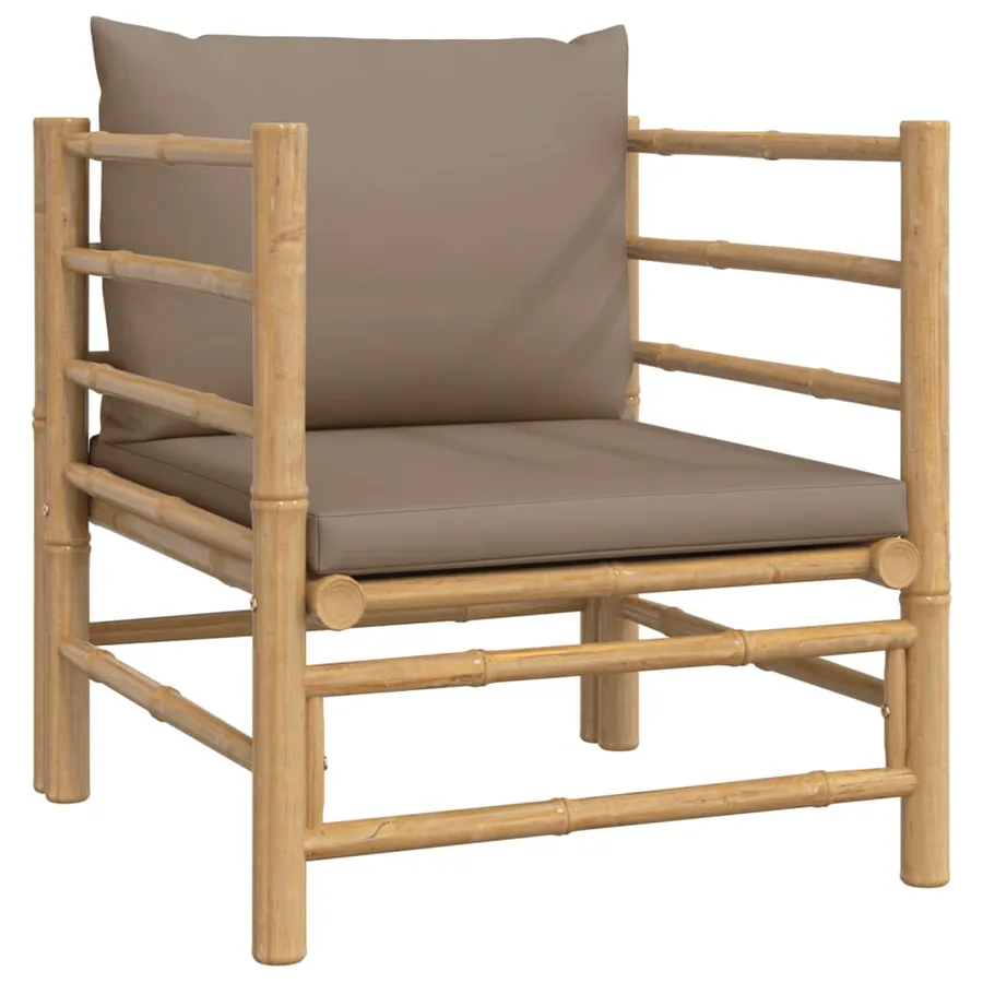 Salon de jardin 7 pcs avec coussins taupe bambou - 4