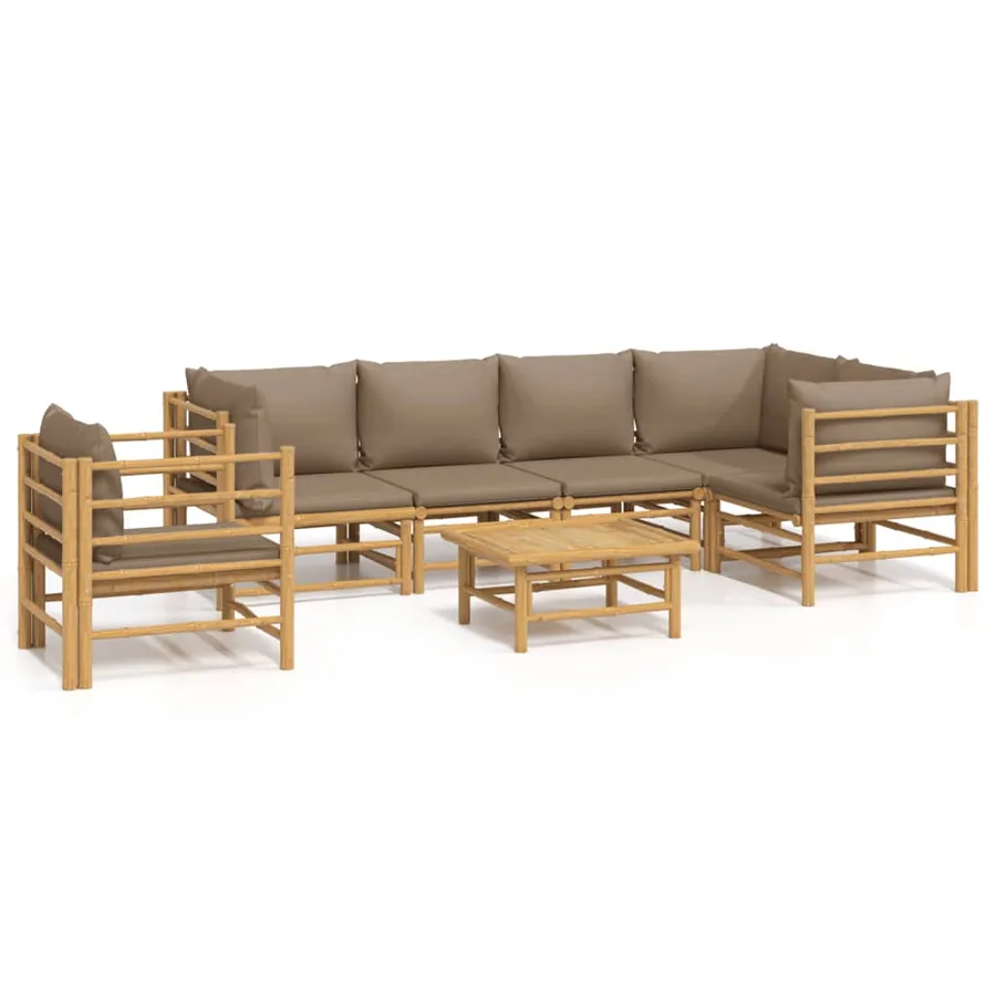 Salon de jardin 7 pcs avec coussins taupe bambou - 2