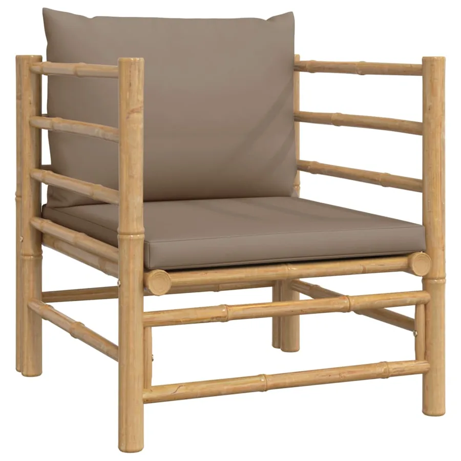Salon de jardin 7 pcs avec coussins taupe bambou - 6