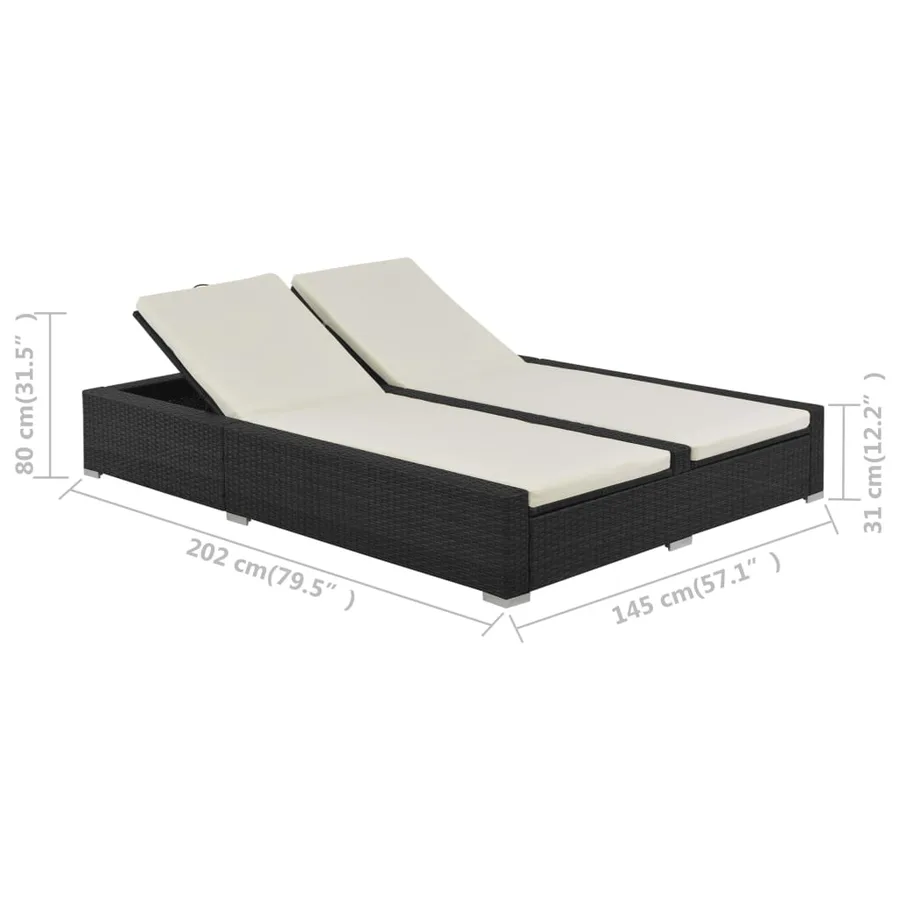 Chaise longue double Résine tressée Noir - 5
