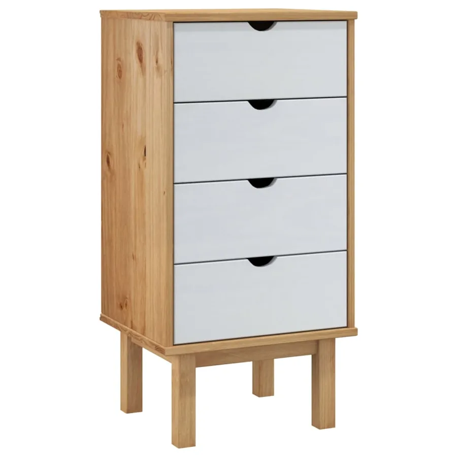 Commode OTTA marron et blanc 45x39x90 cm bois de pin massif - 2