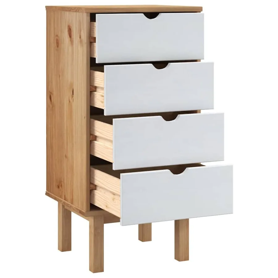 Commode OTTA marron et blanc 45x39x90 cm bois de pin massif - 4