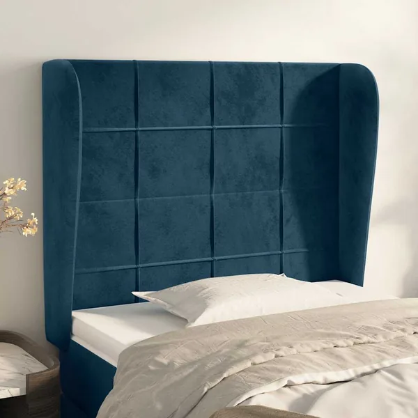 Tête de lit avec oreilles Bleu foncé 103x23x118/128 cm Velours