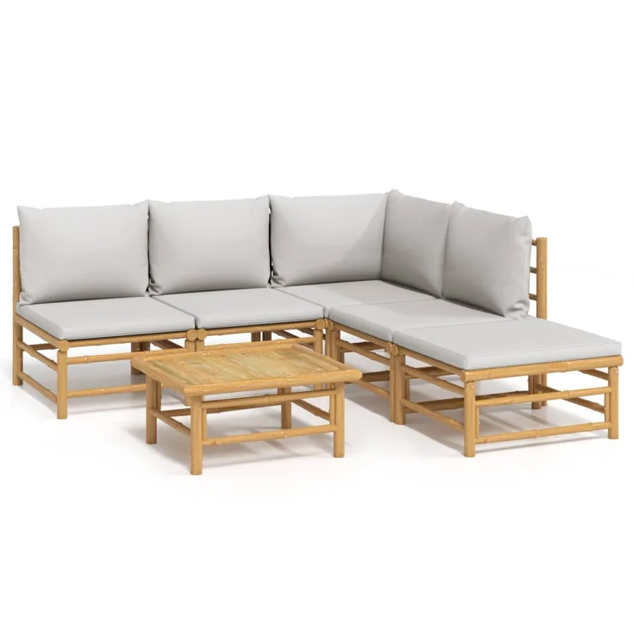 Salon de jardin 6 pcs avec coussins gris clair bambou - 2