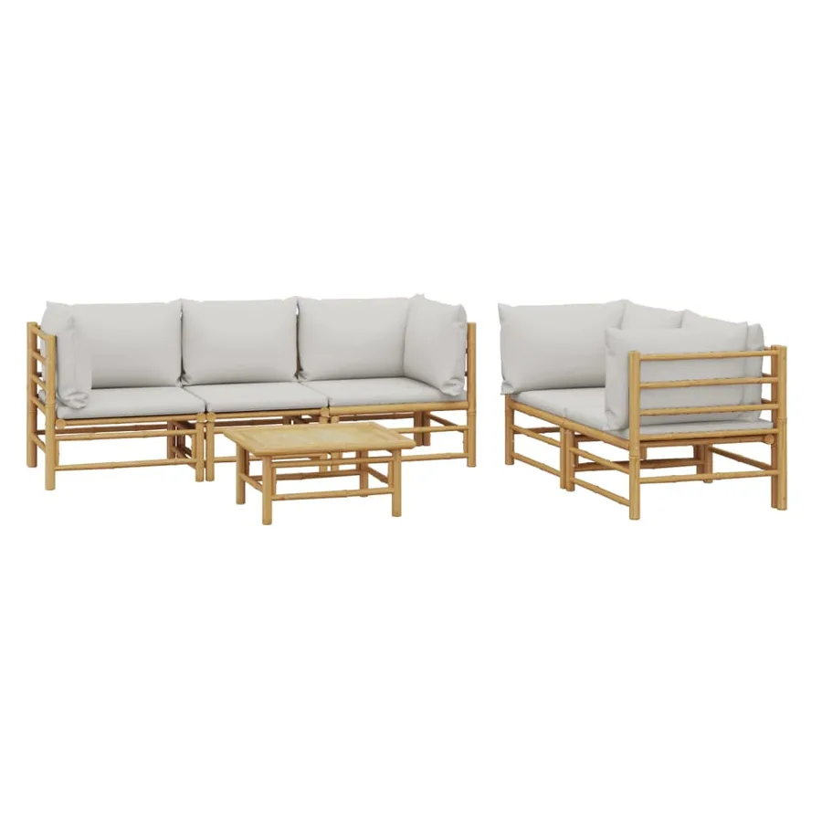 Salon de jardin 6 pcs avec coussins gris clair bambou - 3