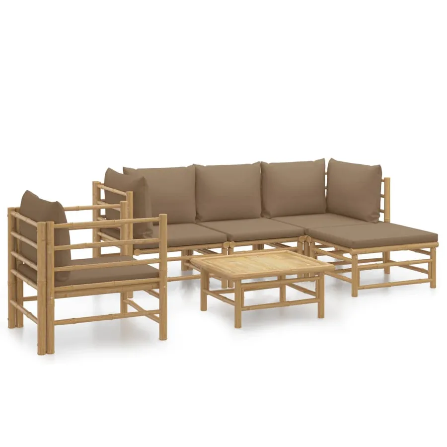 Salon de jardin 6 pcs avec coussins taupe bambou - 2