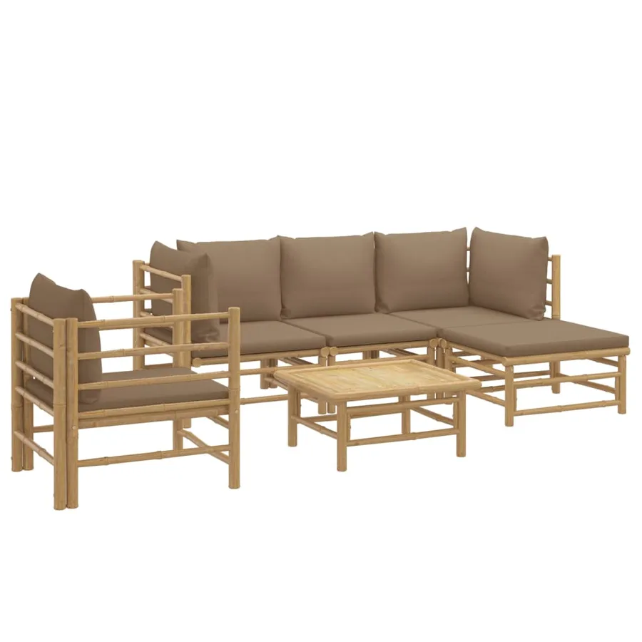Salon de jardin 6 pcs avec coussins taupe bambou - 3