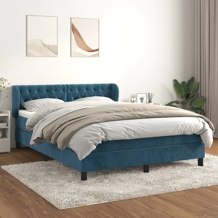 Sommier à lattes de lit et matelas Bleu foncé 140x200cm Velours