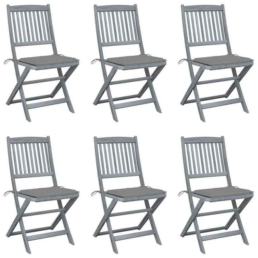 Chaises pliables d'extérieur lot de 6 et coussins Bois d'acacia