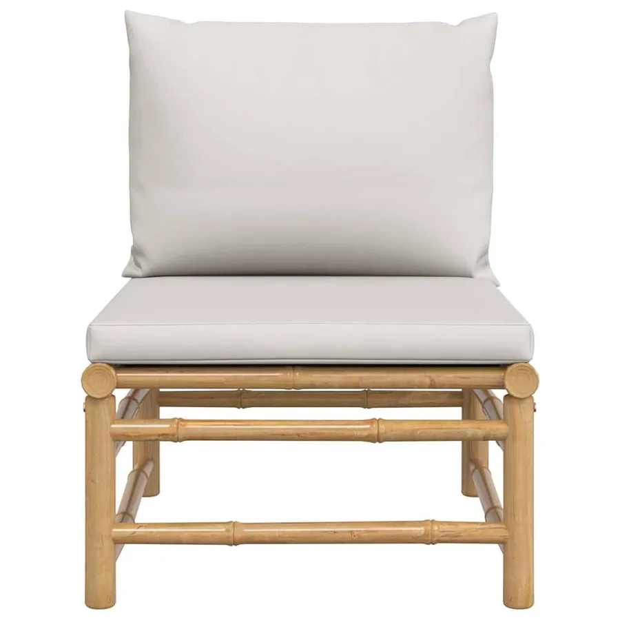 Canapé central de jardin avec coussins gris clair bambou - 3