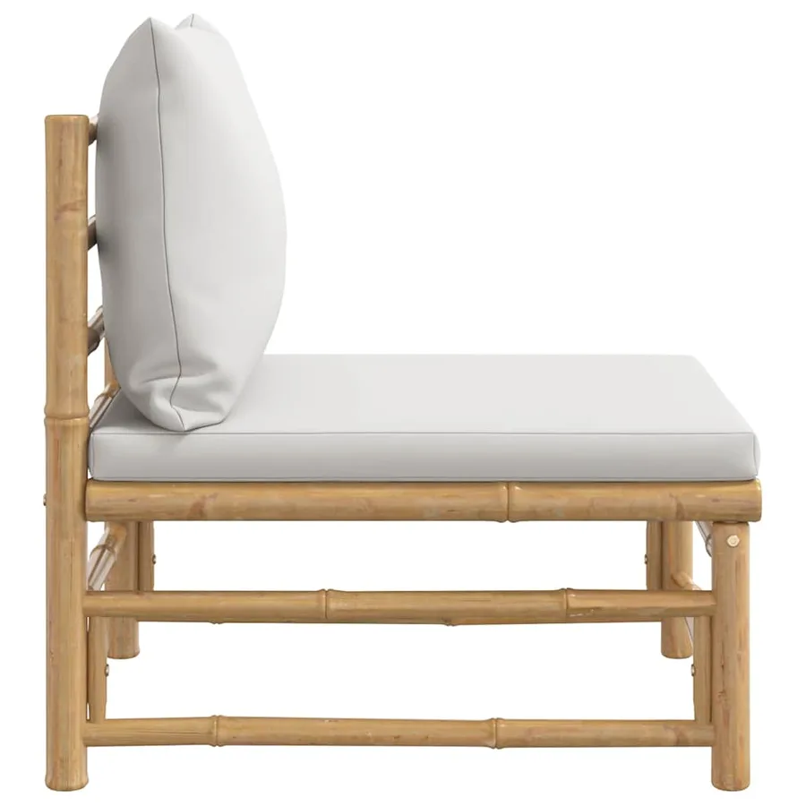 Canapé central de jardin avec coussins gris clair bambou - 4