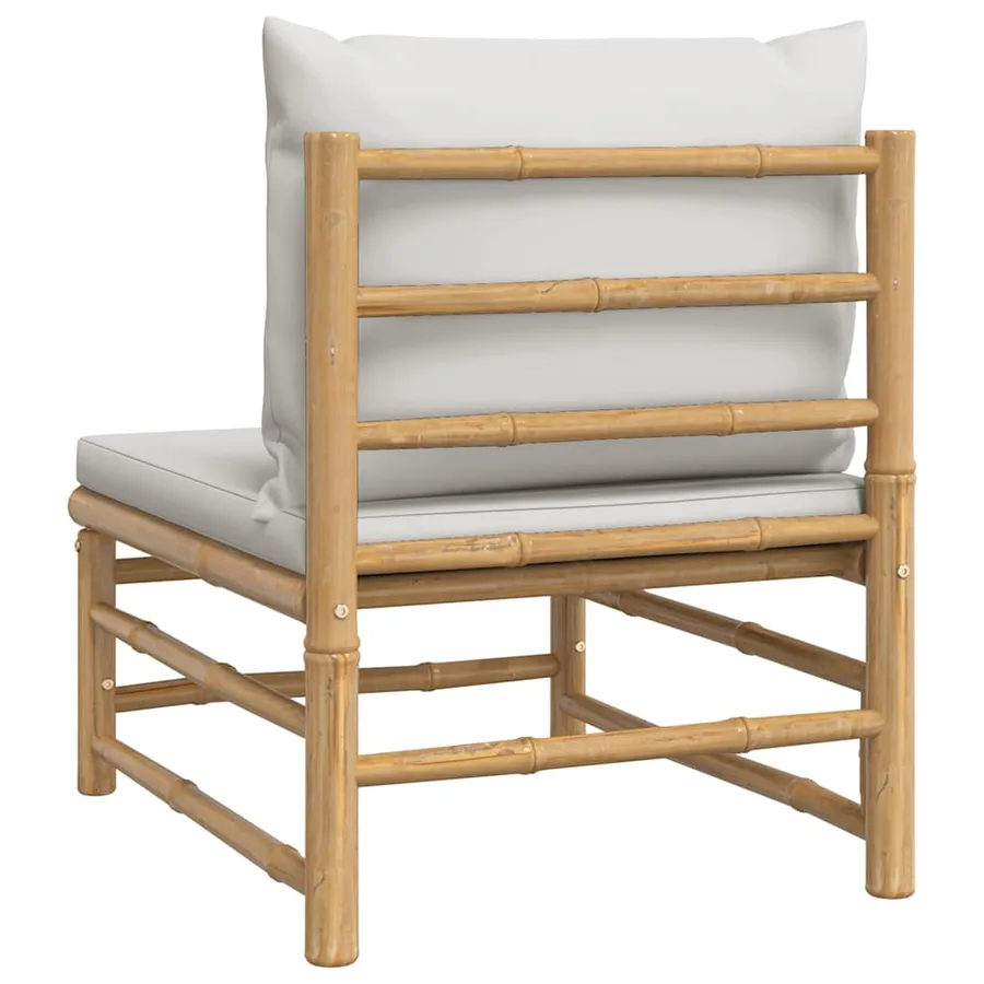 Canapé central de jardin avec coussins gris clair bambou - 5