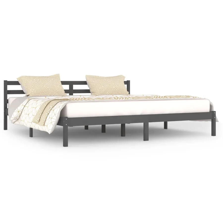 Cadre de lit sans matelas bois massif de pin 200x200 cm gris - 2