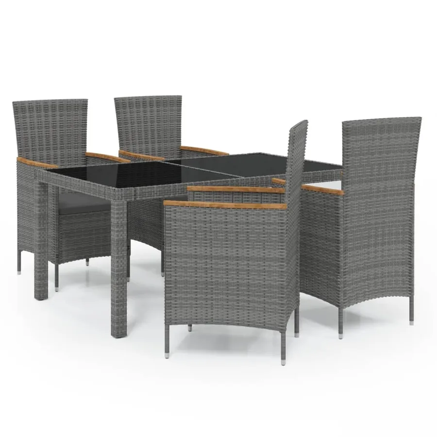 Ensemble à manger d'extérieur 5pcs coussins résine tressée gris - 2