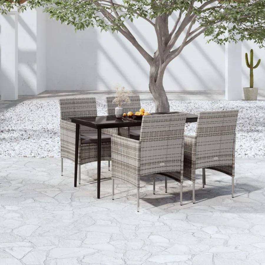 Ensemble à manger de jardin et coussins 5pcs Gris/noir