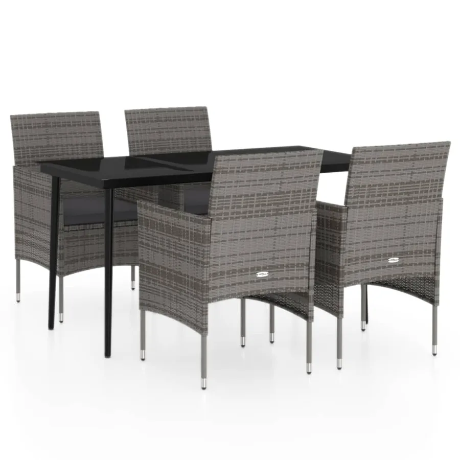 Ensemble à manger de jardin et coussins 5pcs Gris/noir - 2