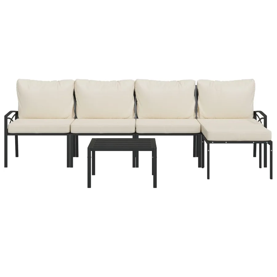 Salon de jardin 6 pcs avec coussins sable acier - 3