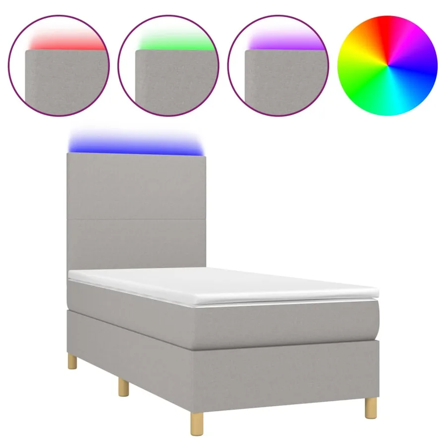 Sommier à lattes de lit et matelas et LED Gris clair 100x200 cm - 2