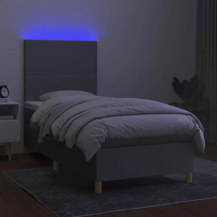 Sommier à lattes de lit et matelas et LED Gris clair 100x200 cm - 4