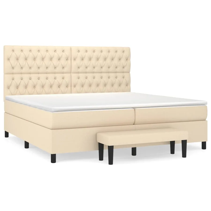 Sommier à lattes de lit avec matelas Crème 200x200 cm Tissu - 2