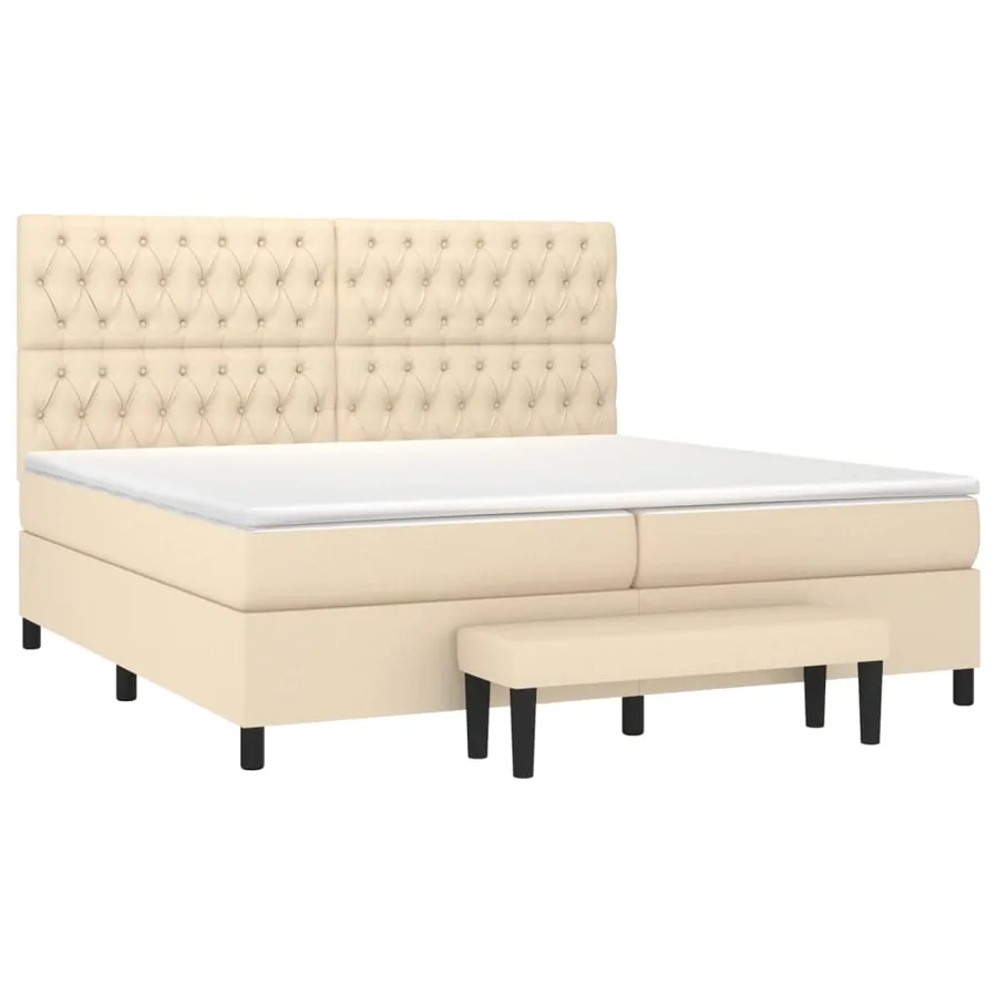 Sommier à lattes de lit avec matelas Crème 200x200 cm Tissu - 3
