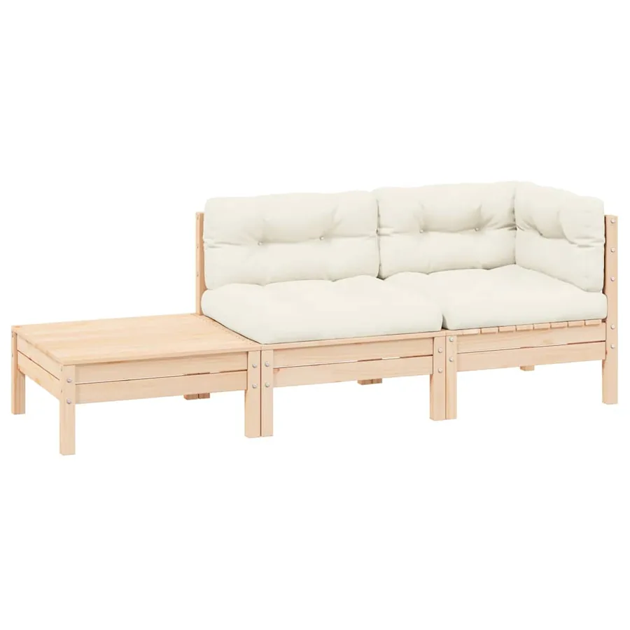 Salon de jardin 3 pcs avec coussins crème Bois de pin massif