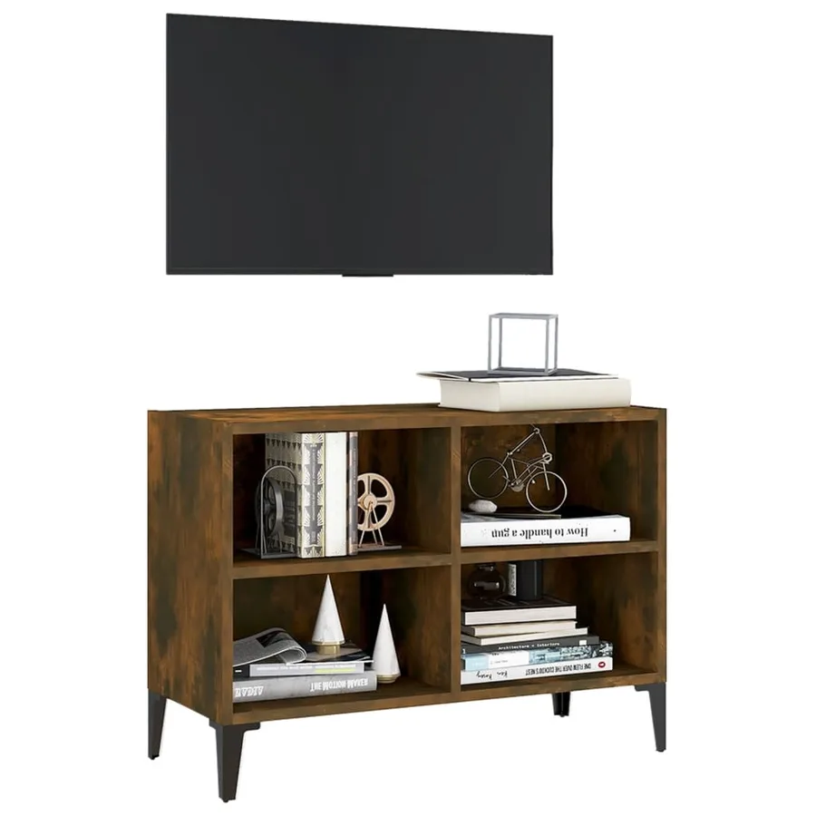 Meuble TV avec pieds en métal Chêne fumé 69,5x30x50 cm - 3
