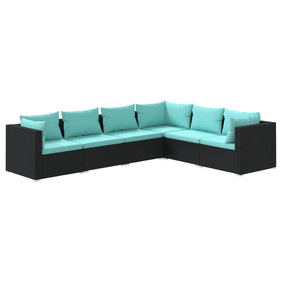 Salon de jardin 6 pcs avec coussins Résine tressée Noir - 2