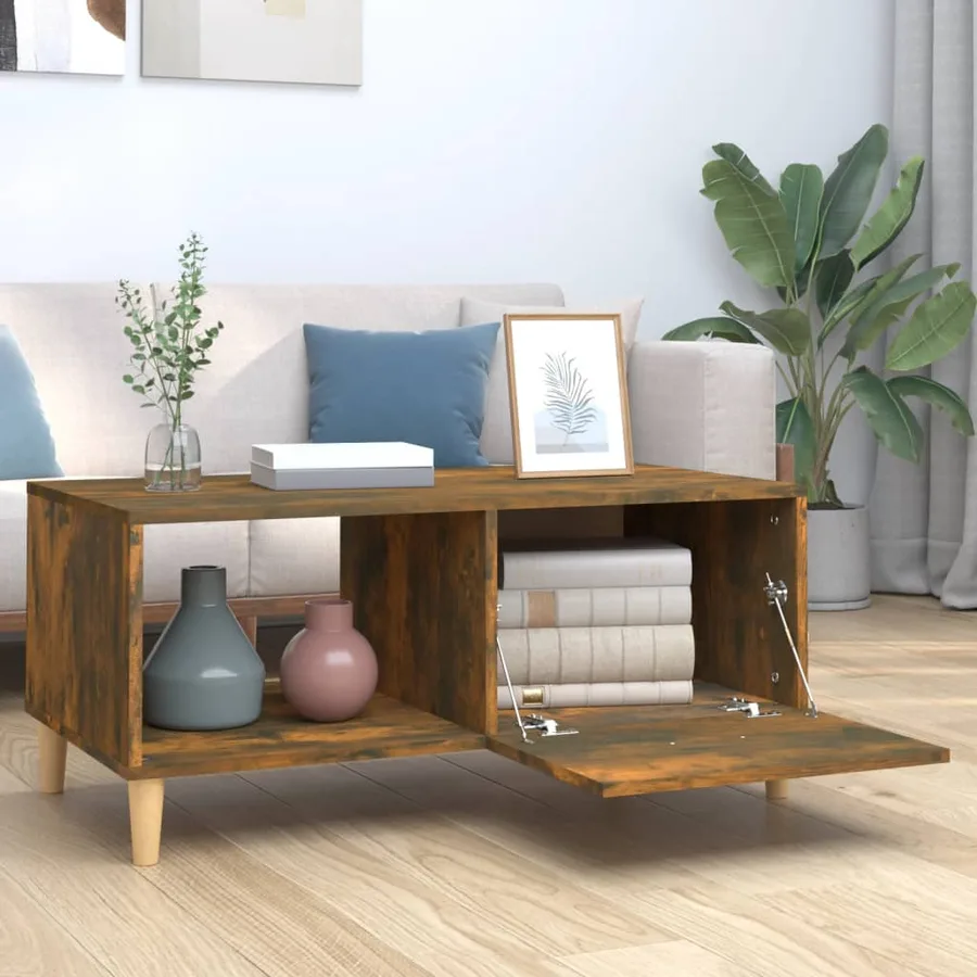Table basse chêne fumé 89,5x50x40 cm bois d'ingénierie - 3
