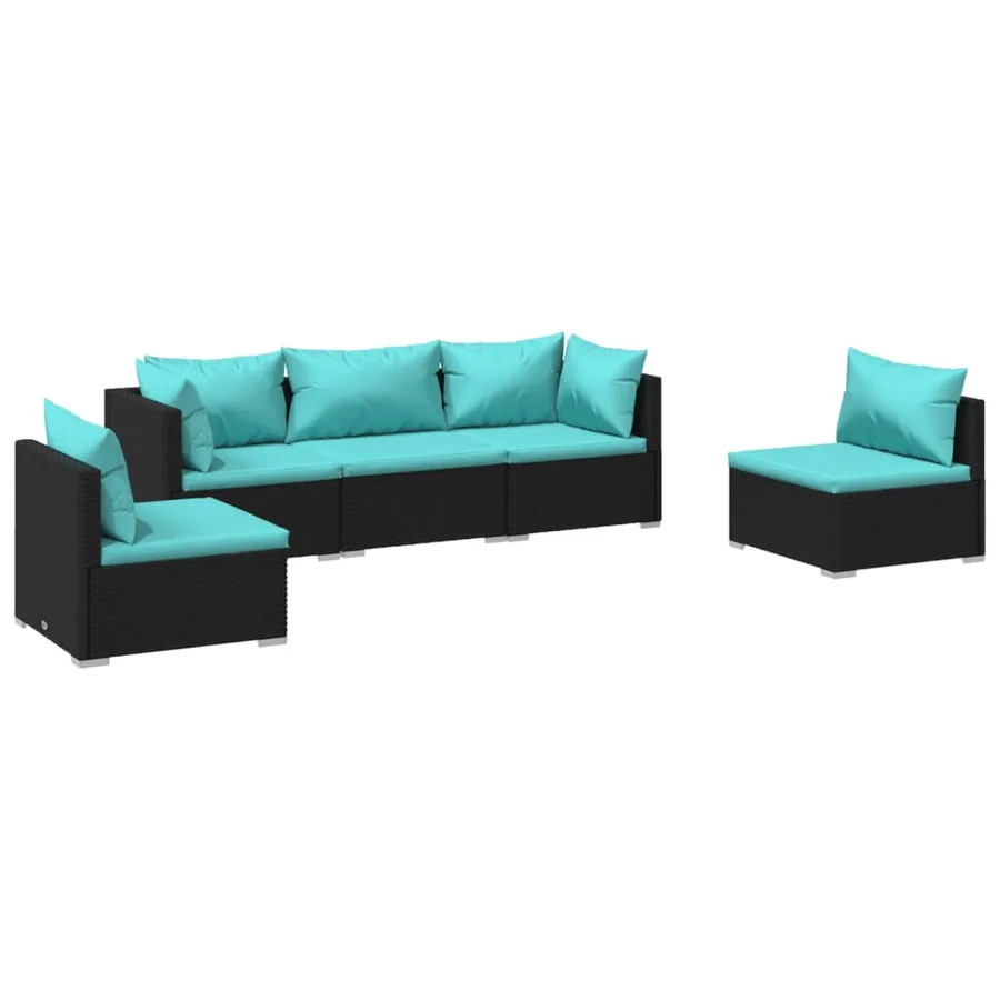 Salon de jardin 5 pcs avec coussins Résine tressée Noir - 2