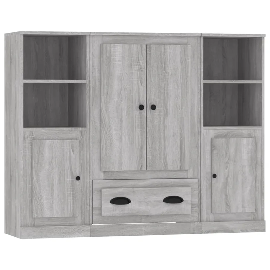 Buffets 3 pcs sonoma gris bois d'ingénierie - 2