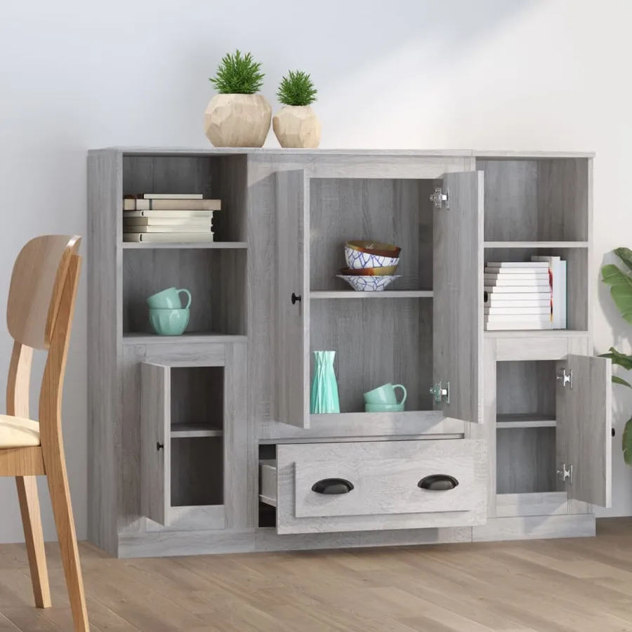 Buffets 3 pcs sonoma gris bois d'ingénierie - 3