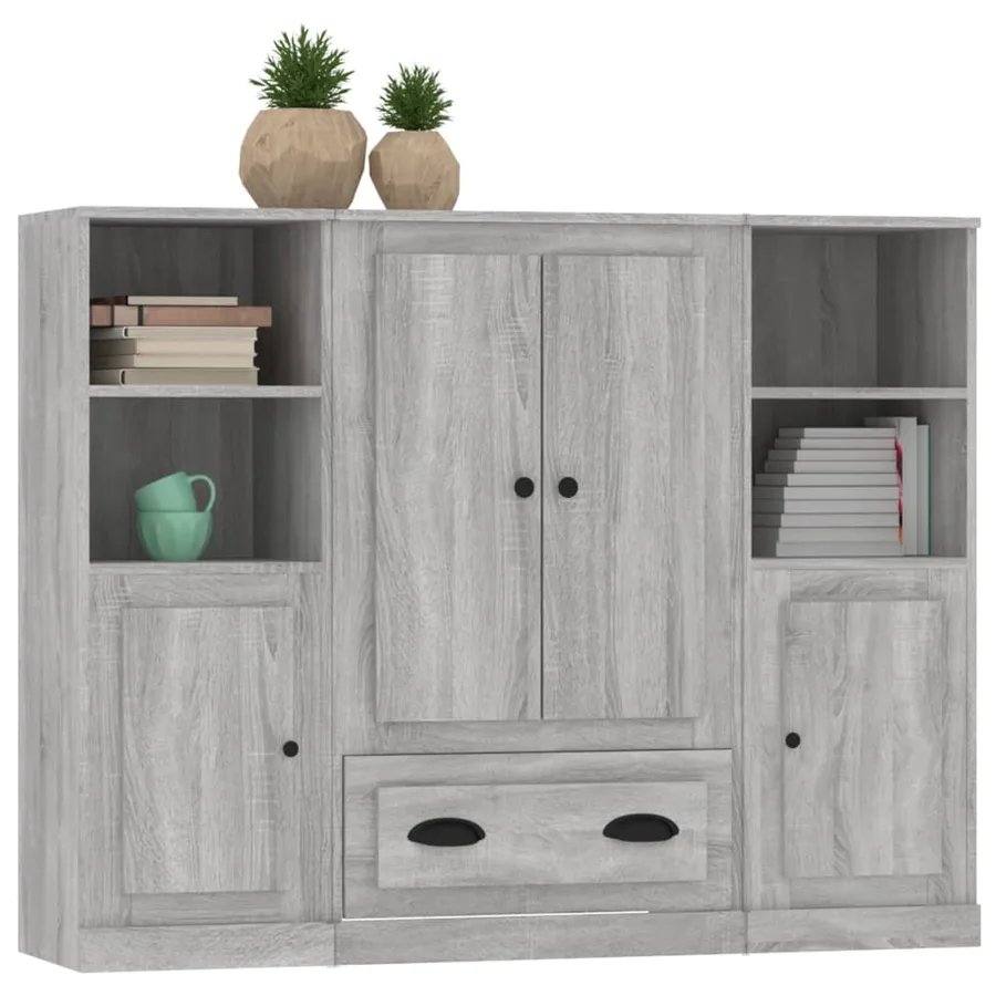 Buffets 3 pcs sonoma gris bois d'ingénierie - 4
