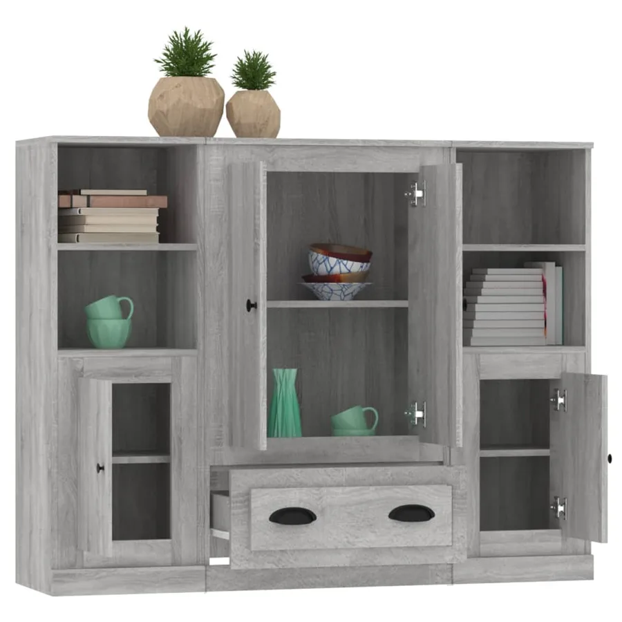 Buffets 3 pcs sonoma gris bois d'ingénierie - 5