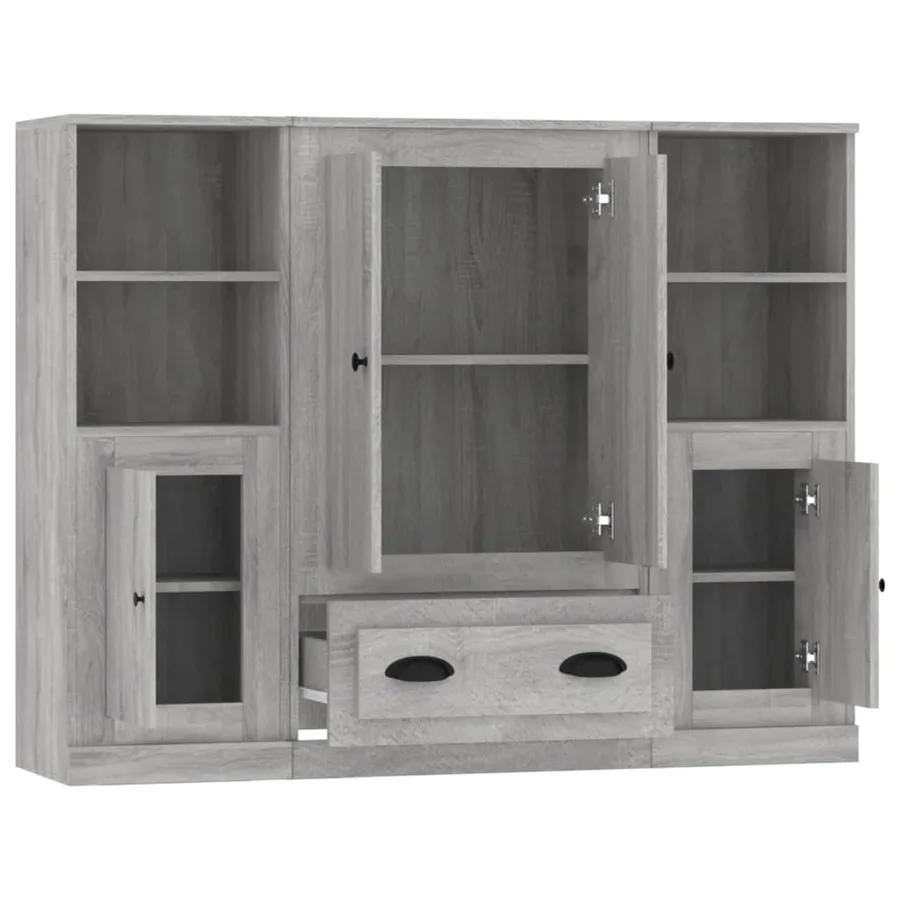 Buffets 3 pcs sonoma gris bois d'ingénierie - 6