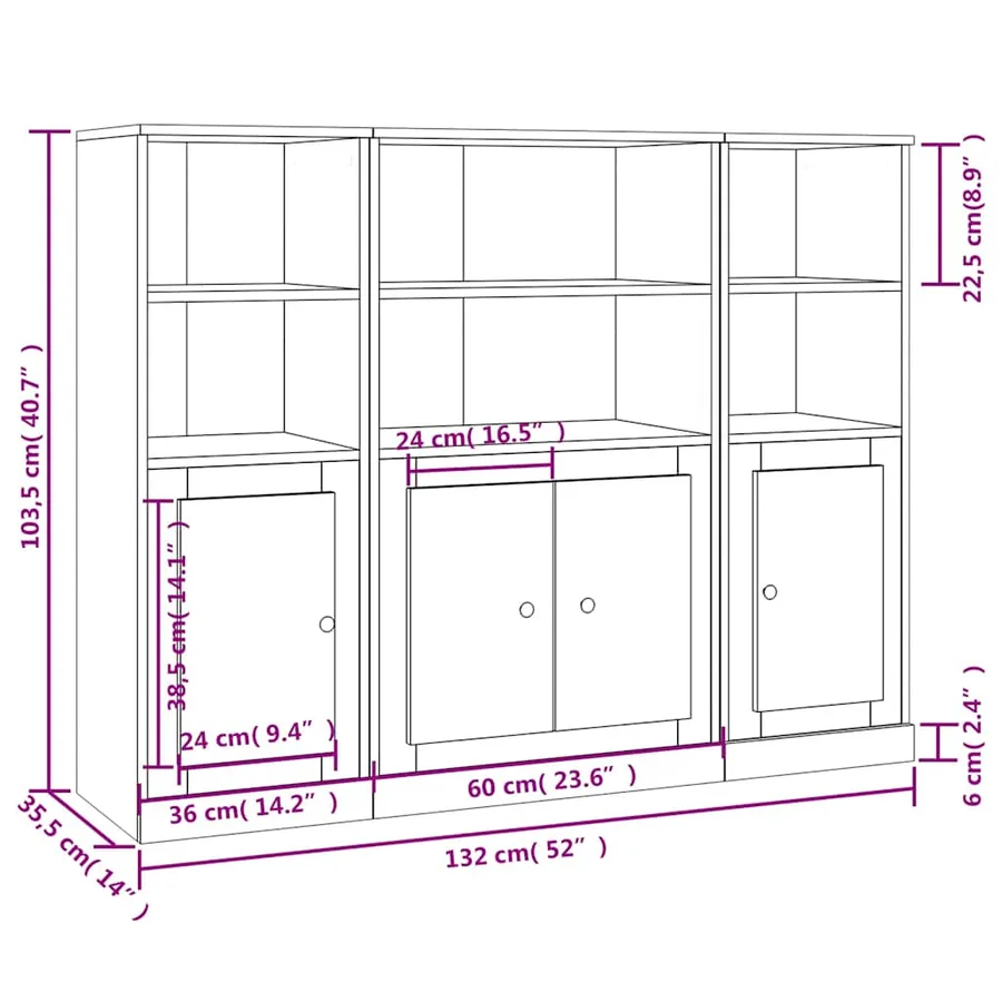 Buffets 3 pcs chêne sonoma bois d'ingénierie - 7