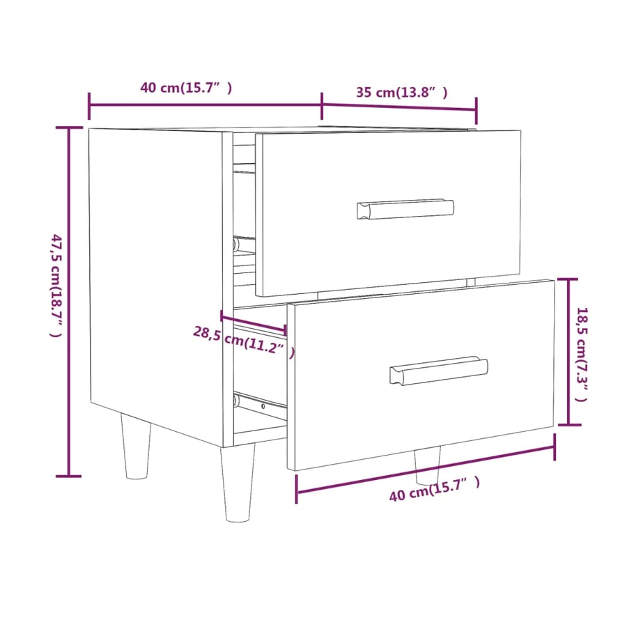 Table de chevet Blanc 40x35x47,5 cm - 7