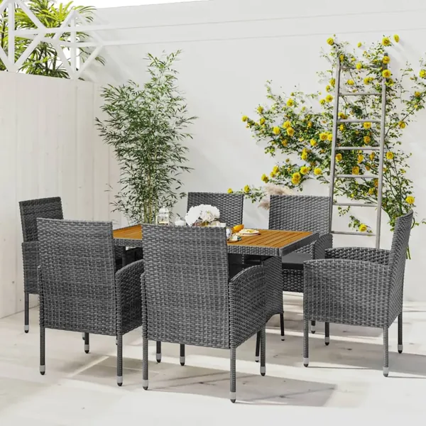 Ensemble à manger d'extérieur 7 pcs Résine tressée Gris